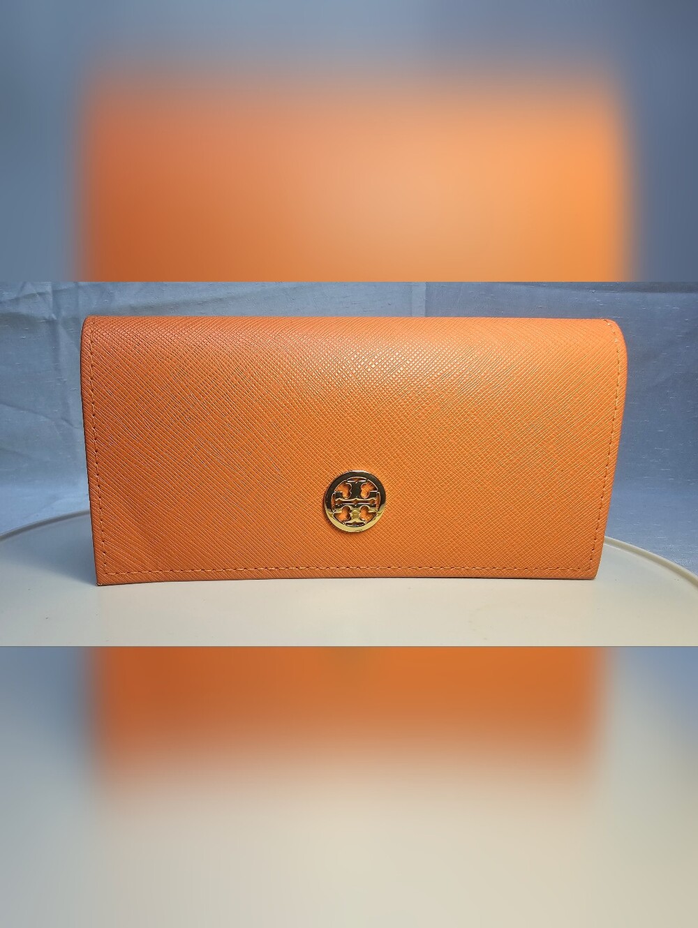 Tory Burch Orange Leather Logo Eyeglass Case